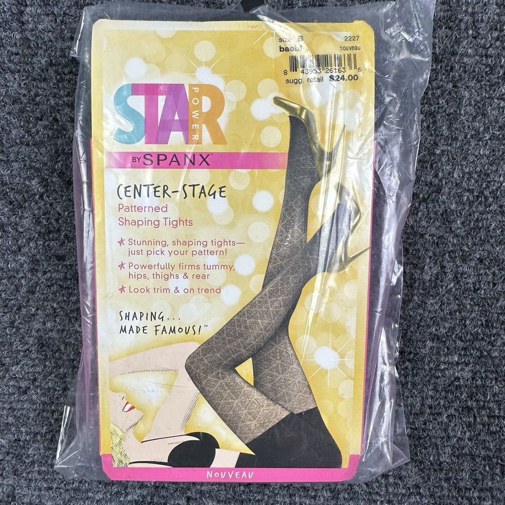 Spanx Star Power Black Center Stage Patterned‎ Shaping Tights Size B Pantyhose